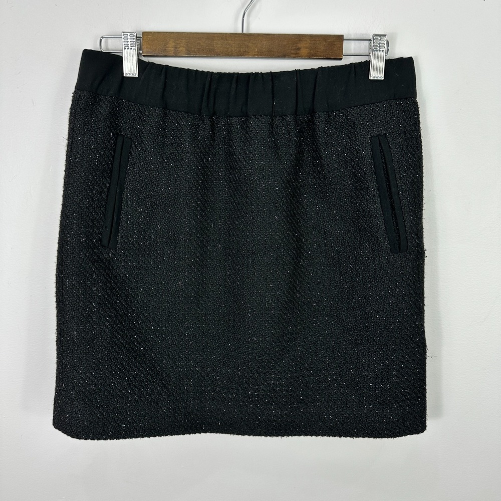 LOFT Skirt M Black Metallic Tweed Textured Stretch Waist Preppy Office Business